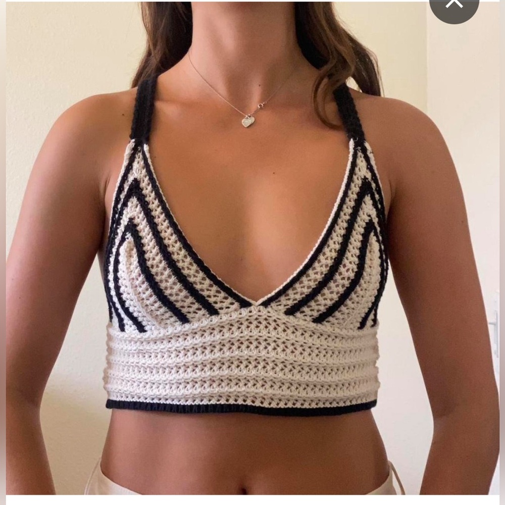 ZARA crochet, crop top and satin high waisted black pants. Size S